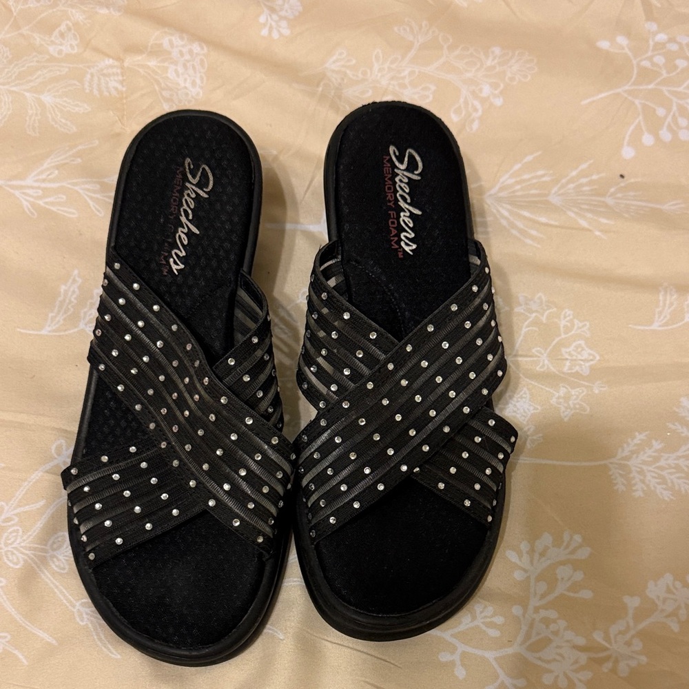 Skechers Women's Black Sandals with Sparkling Straps